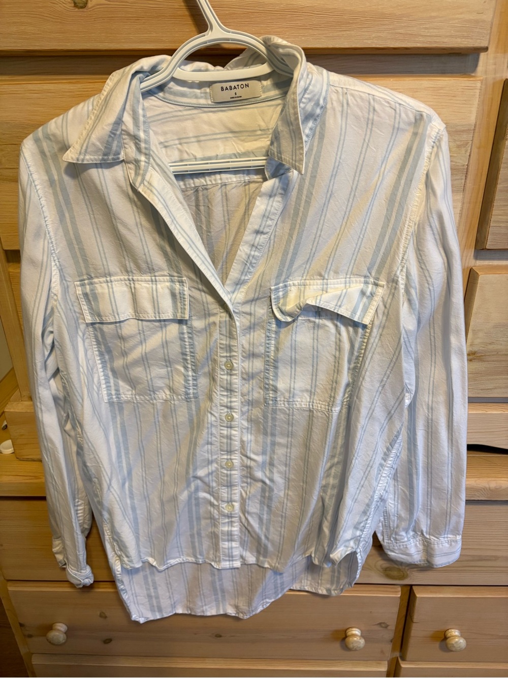 Babaton blue and white utility shirt